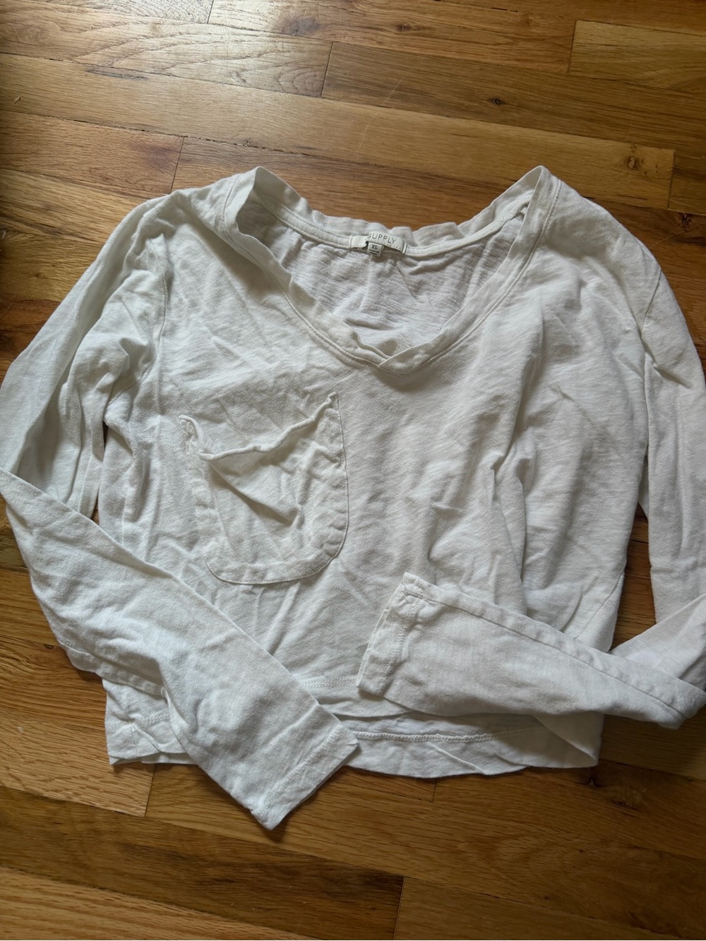 Z Supply White Long-Sleeve Cropped Pocket Tee